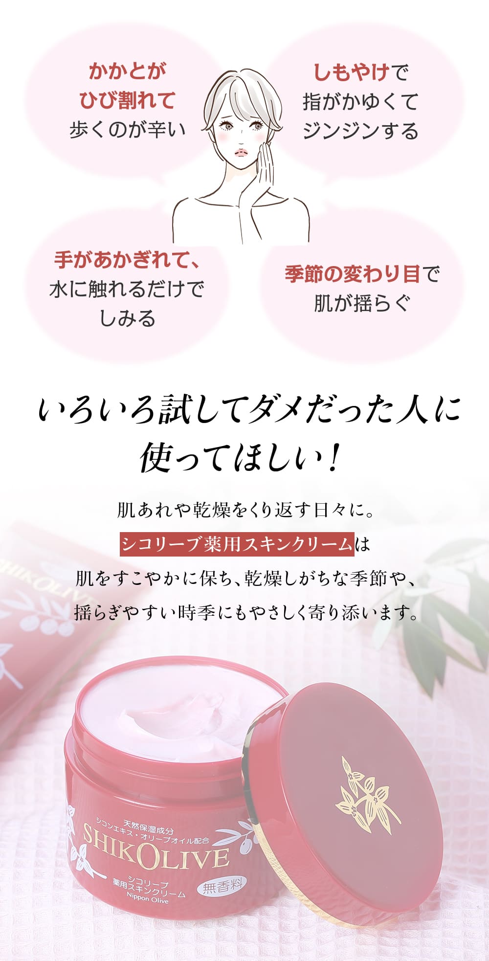 シコリーブ 薬用 スキンクリーム 180g＋ミニチューブ6個セット シコリーブ 薬用スキンクリーム 180g 肌荒れ 乾燥に｜オリーブ